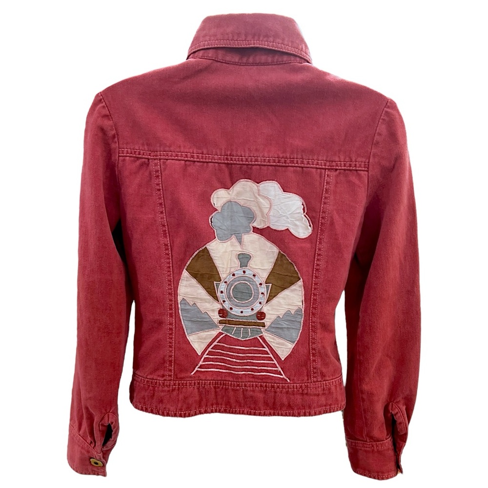 Roncelli Vintage 1970s Novelty Train Appliqué Denim Jacket Top Wearable Art Sz S - Picture 10 of 16